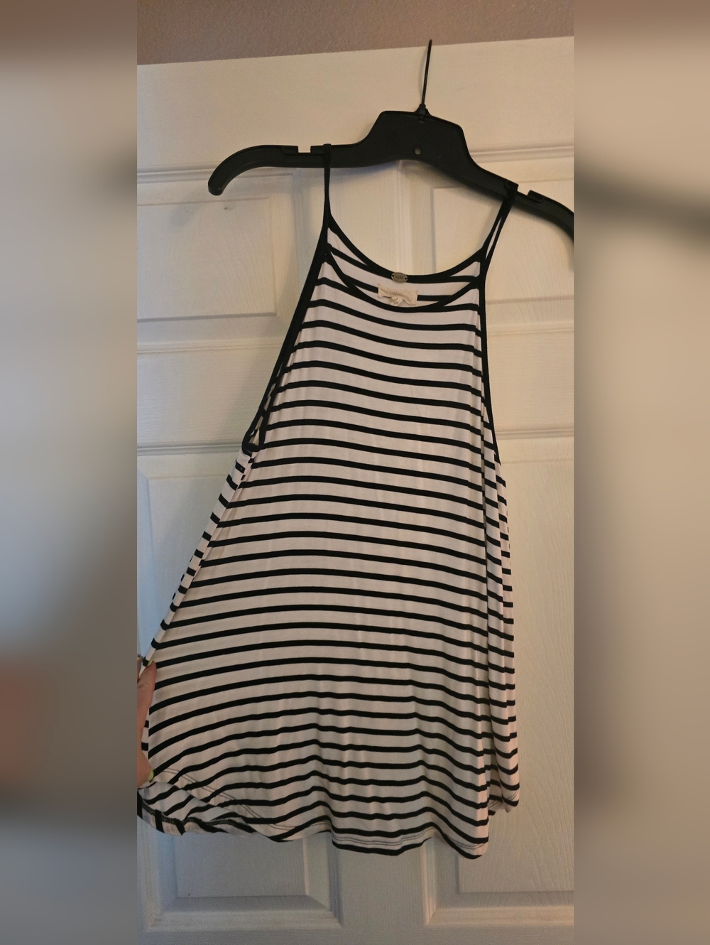 Cupio Black and White Striped Halter Tank Top